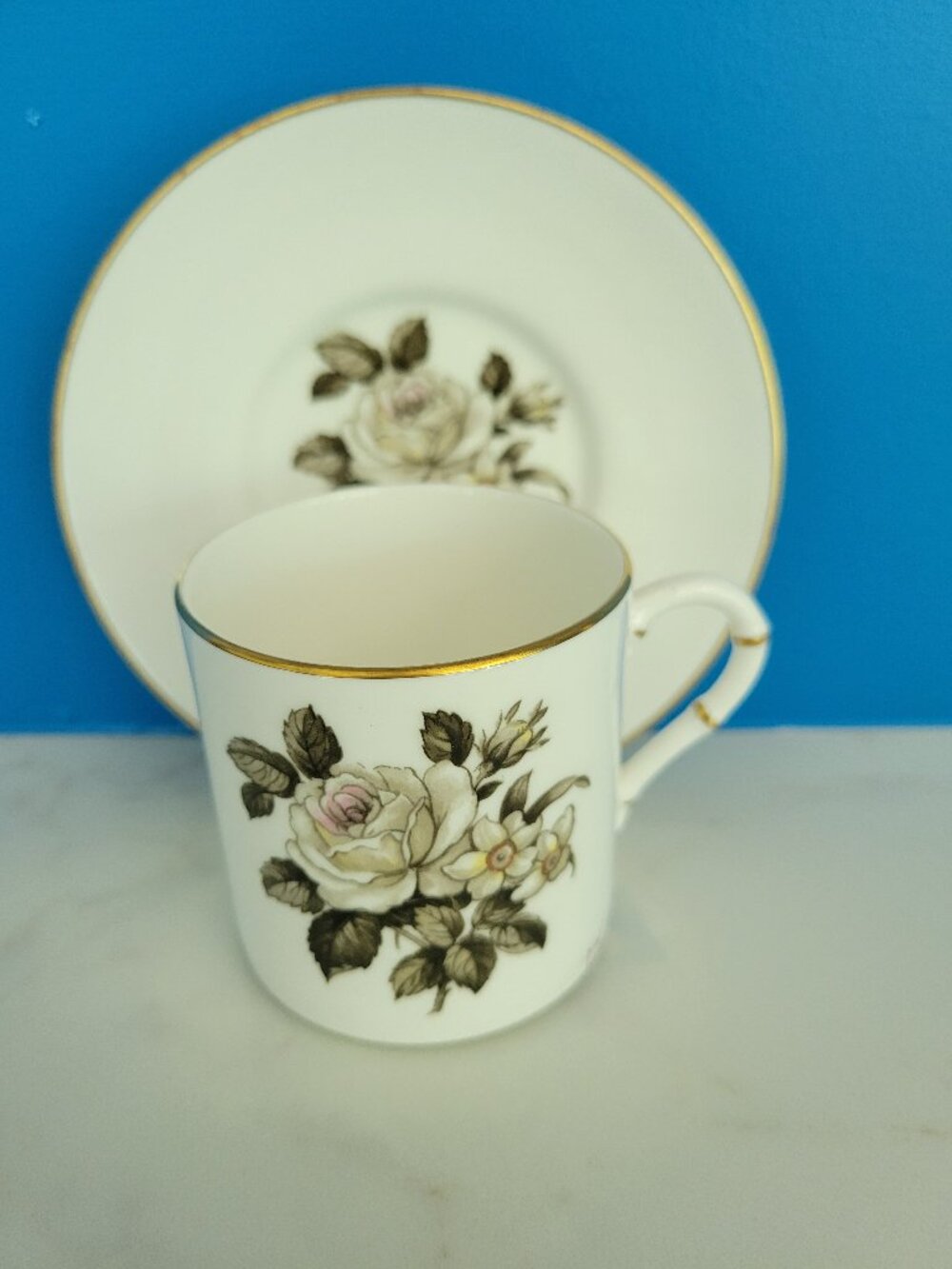 Royal Worcester Fine Bone China Rose & Daffodil Teacup Set - Vintage